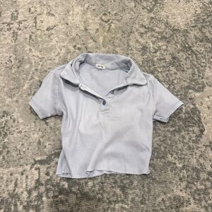 Garage Pale Blue Ribbed Cropped Polo